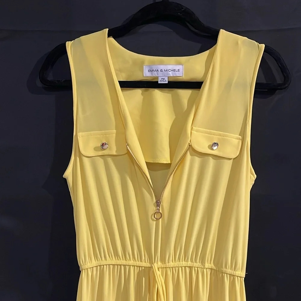 Emma & Michele Women's Yellow Maxi Dress w/ Front Pockets, Drawstring Waist, PM - Picture 4 of 6